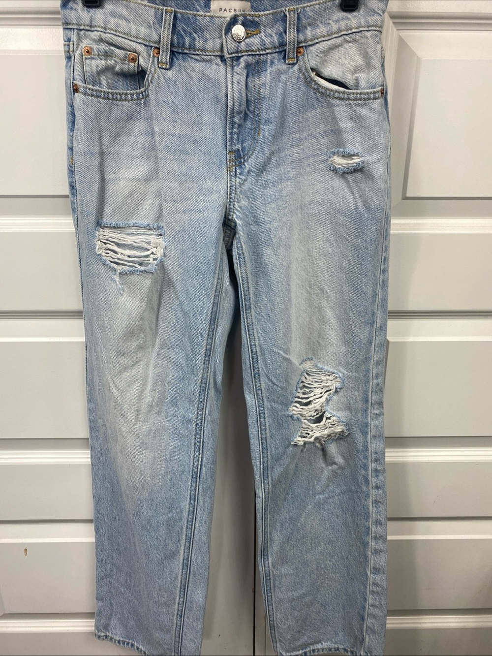 Pacsun Jordyn Low Rise Straight Jeans Blue Destroyed Light Wash 23 Baggy Cotton
